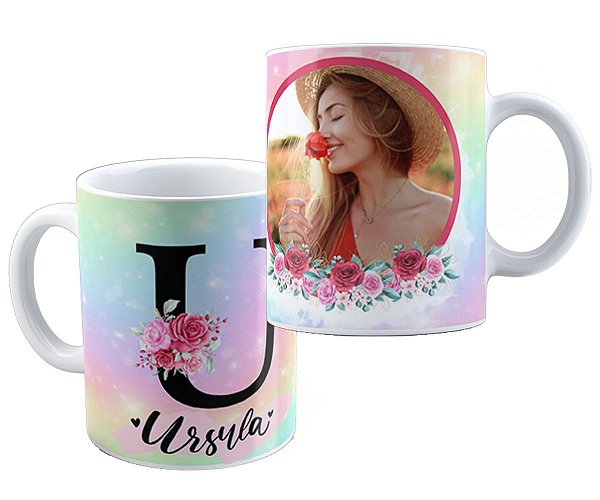 Caneca com foto personalizada qualquer nome+inicial presente