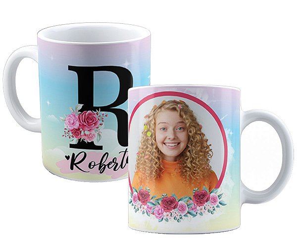 Caneca com foto qualquer nome+inicial presente c/foto