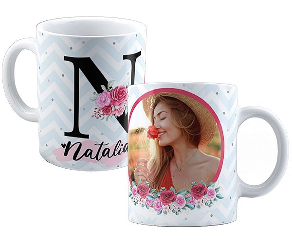 Caneca todos os nomes+inicial personalizado com foto flores