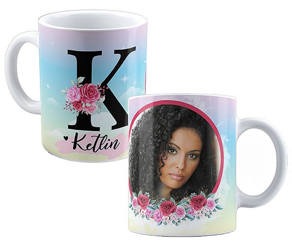 Caneca inicial+qualquer nome e foto personalizados presente