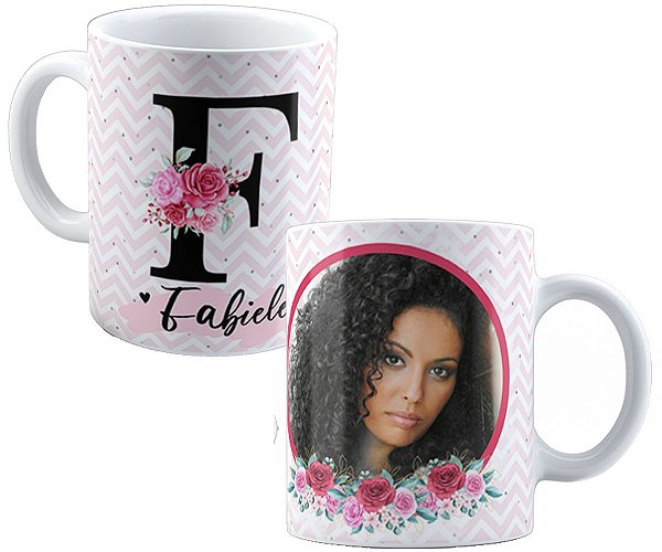 Caneca qualquer nome+inicial personalizado com foto listrado