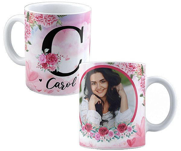 Caneca qualquer nome+inicial personalizado com foto presente
