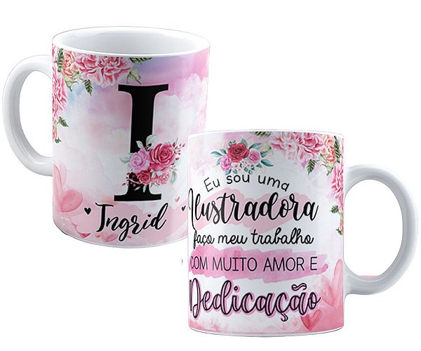 Caneca profissão ilustradora com qualquer nome personalizado