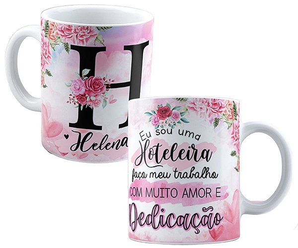 Caneca profissão hoteleira qualquer nome personalizado flor