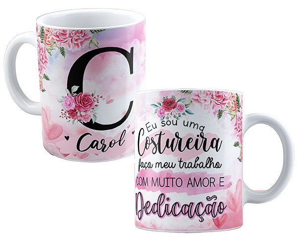 Caneca profissão costureira qualquer nome personalizado flor