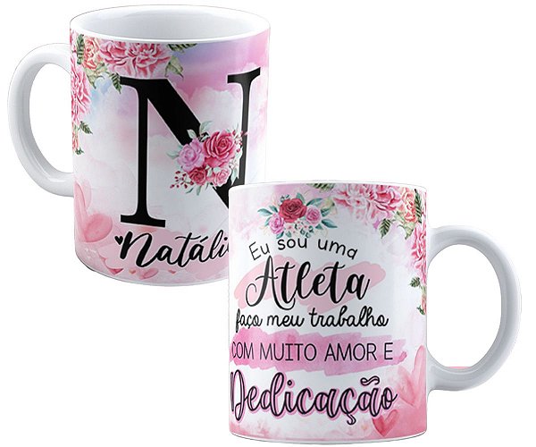 Caneca profissão atleta com qualquer nome personalizado flor