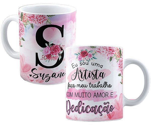 Caneca profissões artista qualquer nome personalizado flor