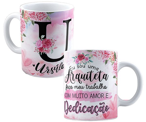 Caneca profissões arquiteta qualquer nome personalizado flor