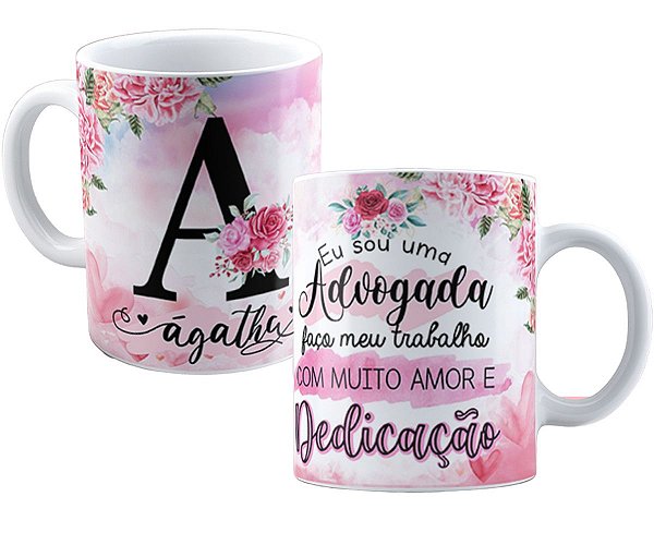 Caneca profissão advogada qualquer nome personalizado floral