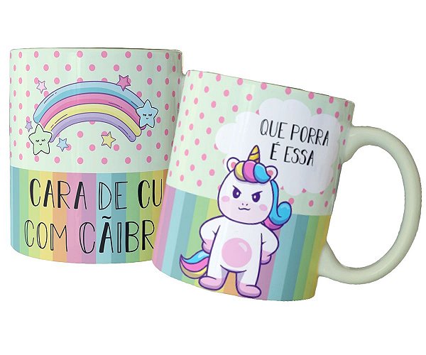 Caneca cara de cú com câimbra presente unicórnio divertido