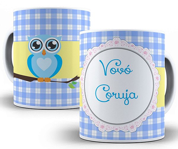 Caneca vovó coruja presente divertido fofo criativo azul