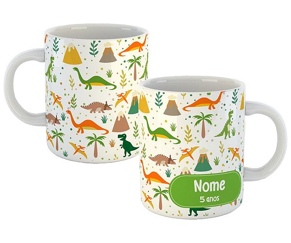 Caneca dino tipo de dinossauros jurassico nome personalizado