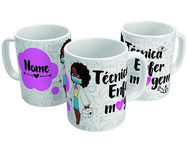 Caneca técnica de enfermagem com nome personalizado