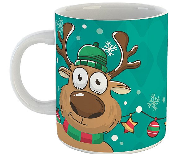 Caneca Feliz natal rena presente fofo divertido