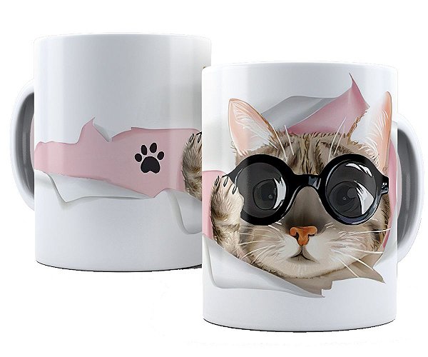 Caneca gato de óculos presente fofo cute cat lover