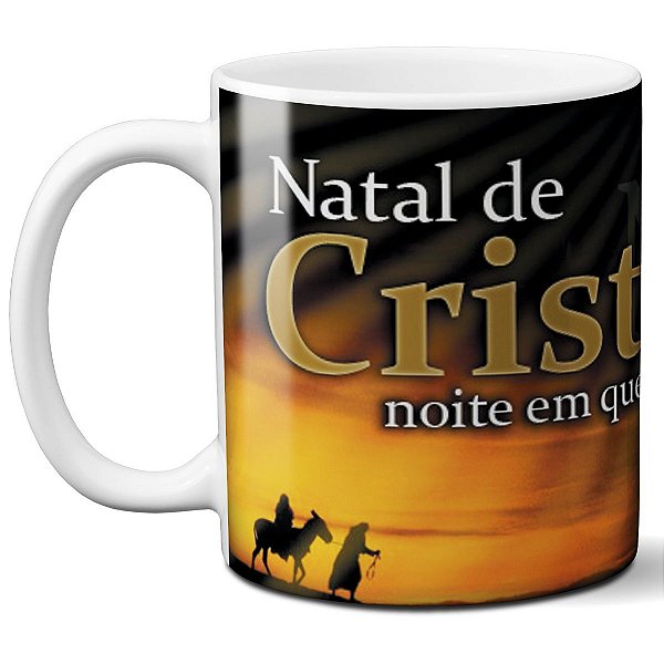 Caneca natal de cristo noite em que deus festejou fé