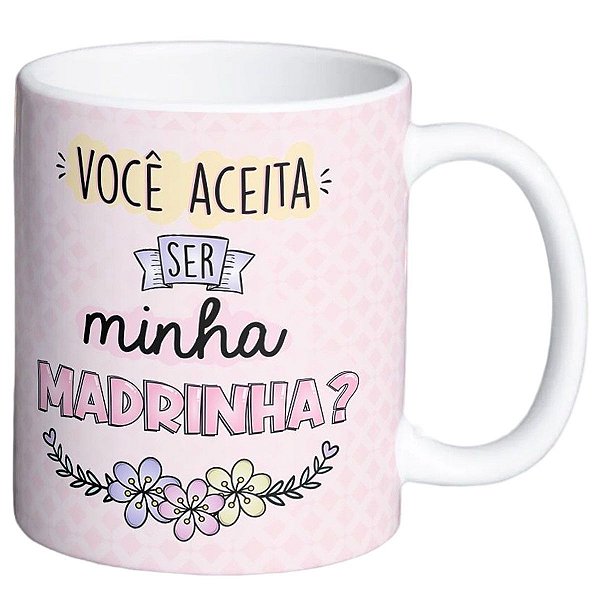 Caneca convite de madrinha presente crisma batizado