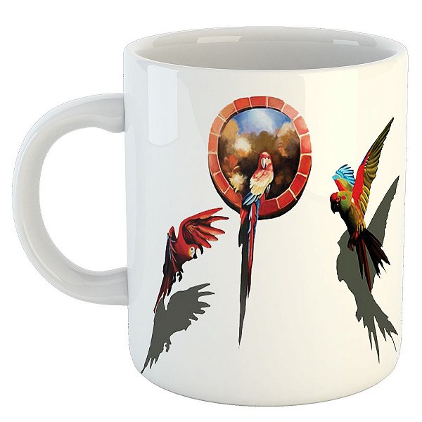Caneca passaros arara papagaio presente pronta entrega bird