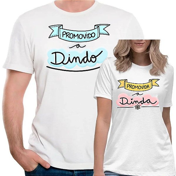 Kit 2 camisas promovida a dinda dindo conjunto camisetas