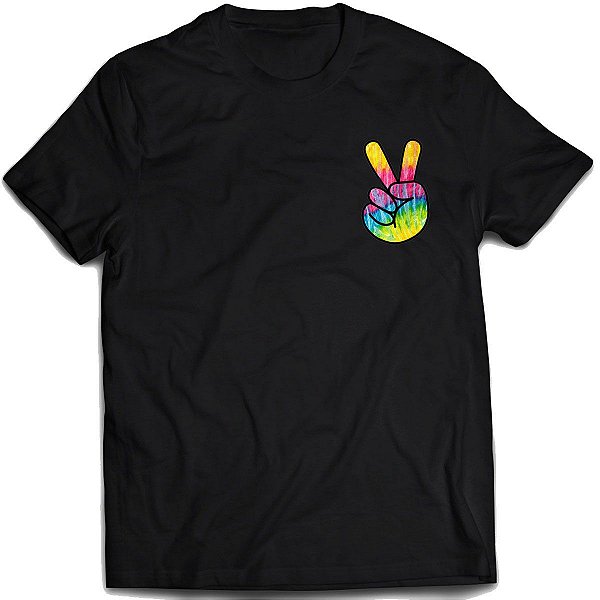 Camiseta Sinal da Paz tie-dye Good Vibes Camisa Peace Sign