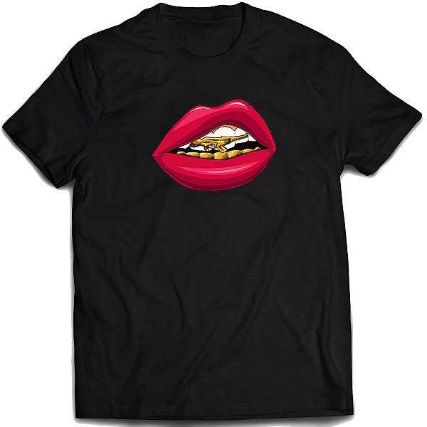 Camiseta Boca sexy dentes de ouro Camisa moda street estilo