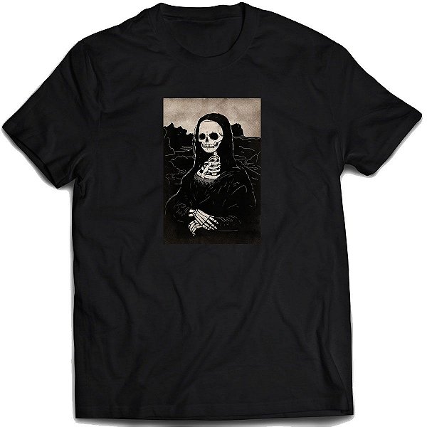 Camiseta Mona Lisa Esqueleto Camisa Arte Zumbi gótica