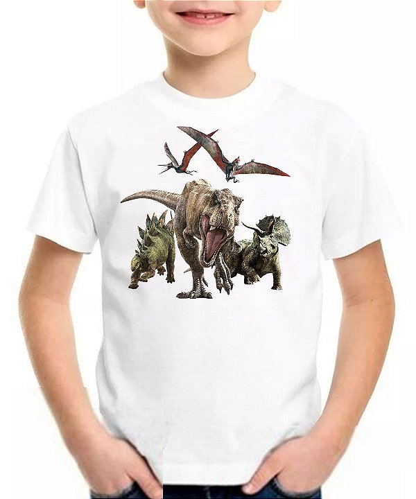 Camiseta infantil dinossauros T-Rex Triceratops Estegossauro