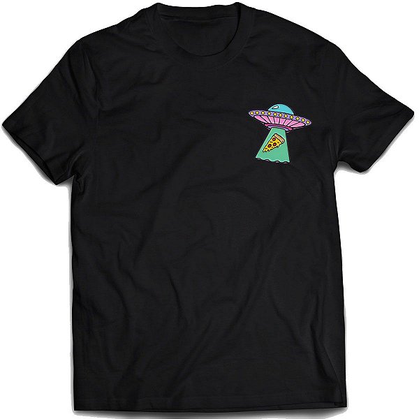 Camiseta pizza disco voador de bolso camisa preta divertida