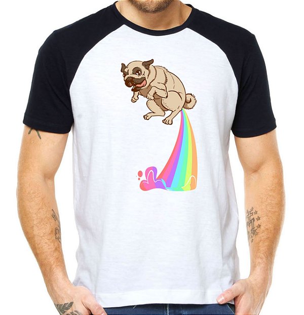 Camiseta pug peidando arco-iris camisa divertida engraçado