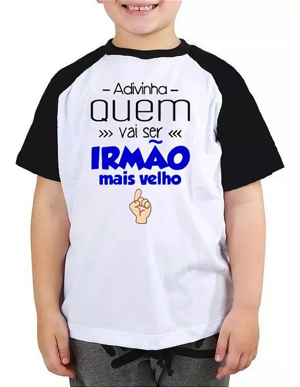 Camiseta infantil advinha quem vai ser irmão mais velho azul