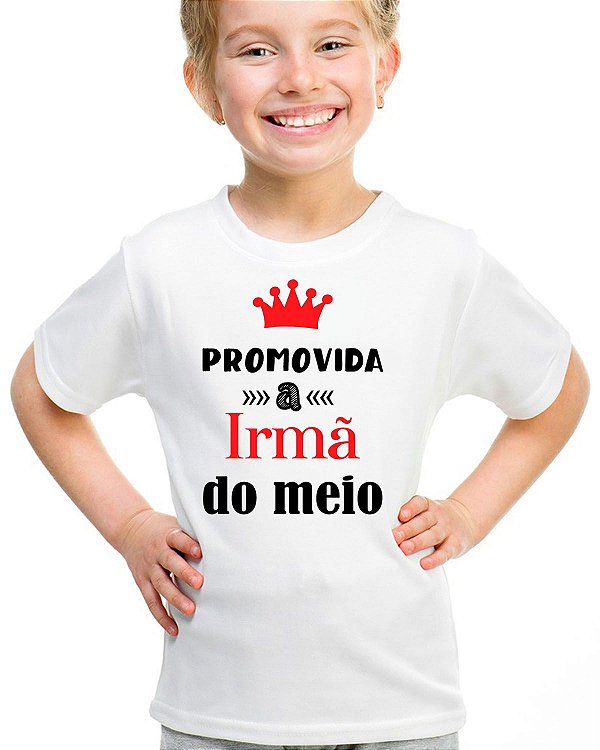 Camiseta infantil promovida a irmã do meio vermelho camisa