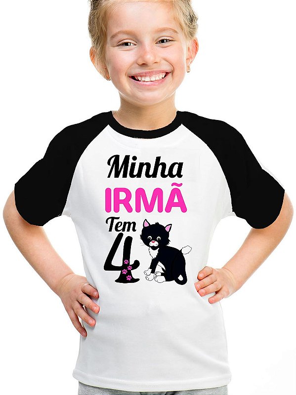 Camiseta infantil minha irmã tem quatro patas camisa gata