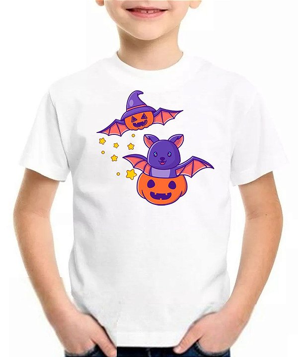 Camiseta infantil halloween aboboras e morcegos camisa