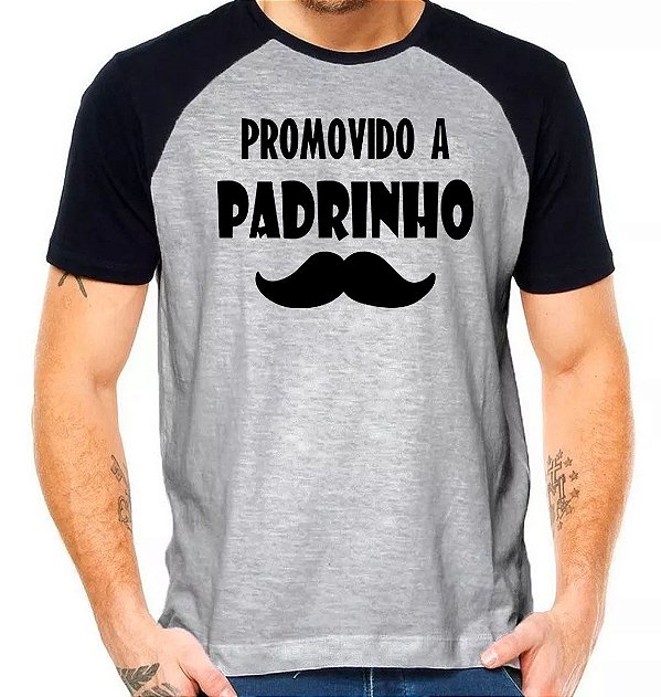 Camiseta promovido a padrinho bigode preto com cinza