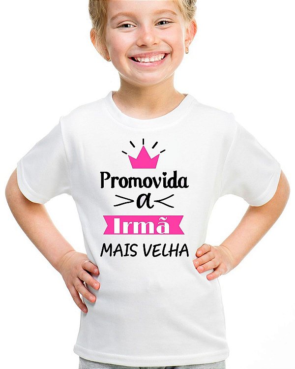 Camiseta infantil promovida a irmã mais velha coroa rosa