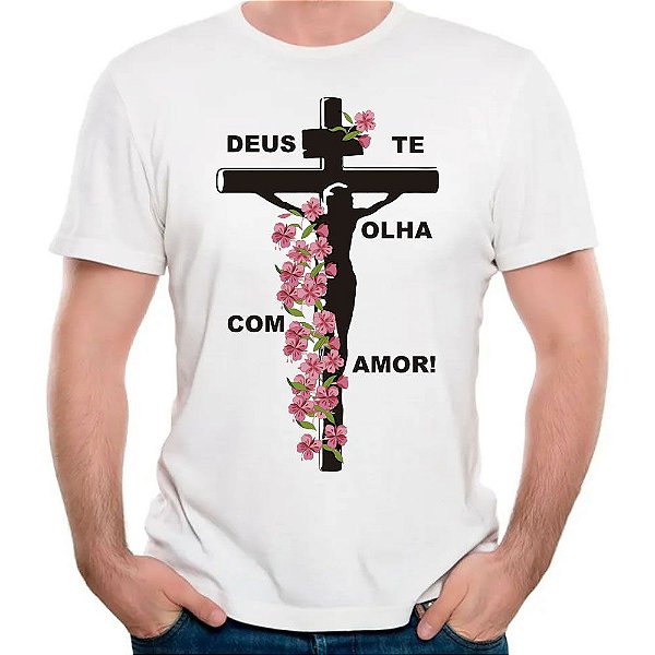 Camiseta deus te olha com amor evangelico fé camisa