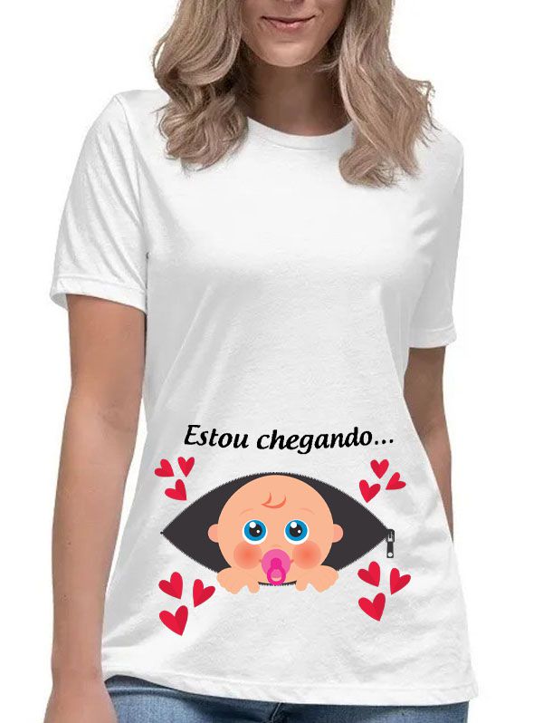 Camiseta feminina estou chegando gesntate blusa mamãe bebê