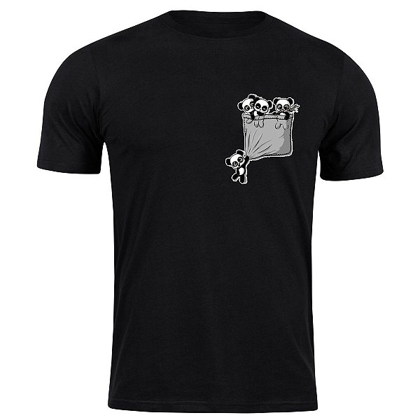 Camiseta algodão bolso de pandinhas camisa divertido fofo
