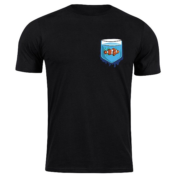 Camiseta algodão peixinho de bolso divertido engraçado blusa