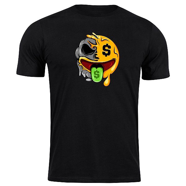 Camiseta algodão emoji caveira money swag thug moda street