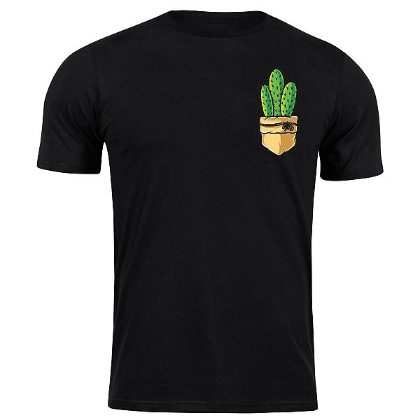 Camiseta algodão cacto de bolso camisa planta natureza blusa