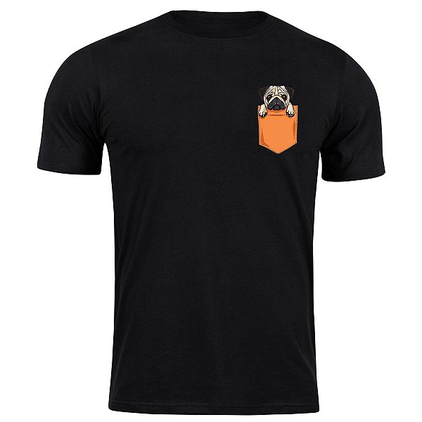 Camiseta algodão pug de bolso camisa fofo cachorro dog blusa