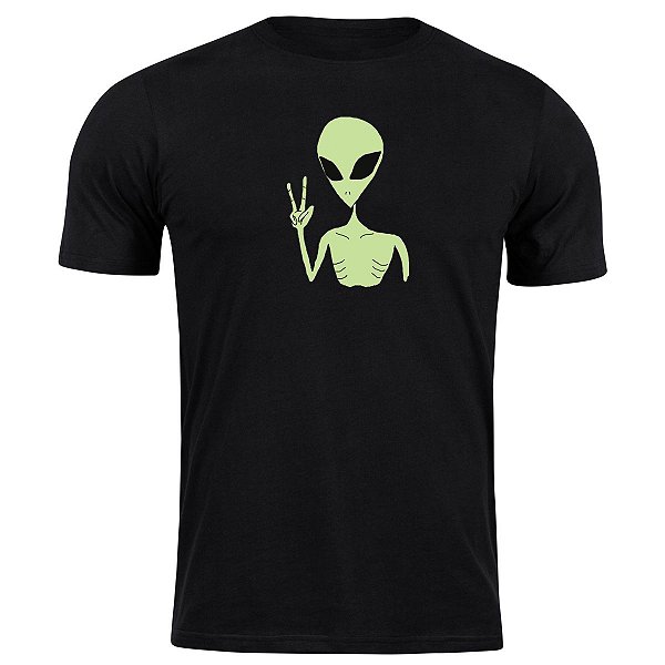 Camiseta algodão alienígena paz e a mor camisa blusa swag