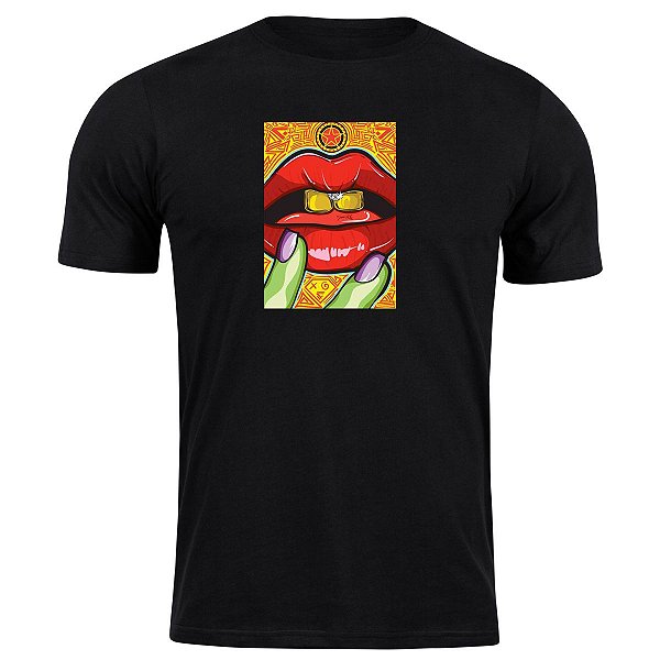 Camiseta algodão boca drip swag camisa moda de rua blusa