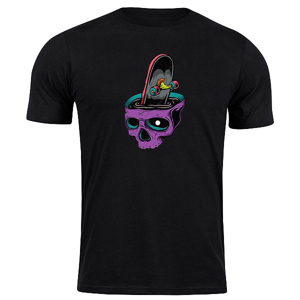 Camiseta algodão caveira skate camisa moda de rua street