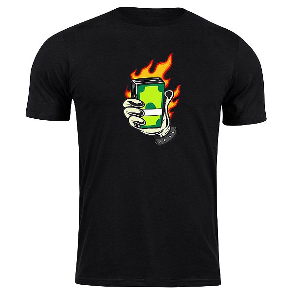 Camiseta algodão cash on fire camisa dinheiro em chamas swag
