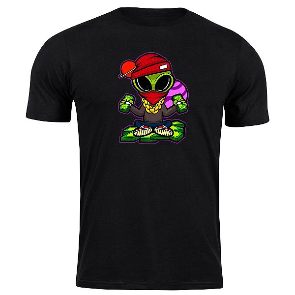 Camiseta algodão alienígena gangsta swag drip moda de rua