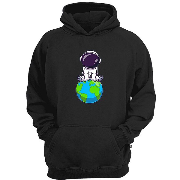 Casaco moletom astronauta sentado no mundo blusão de frio