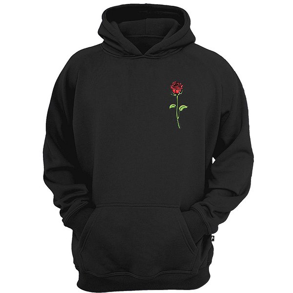 Casaco moletom flor rosa vermelha blusa de frio com capuz