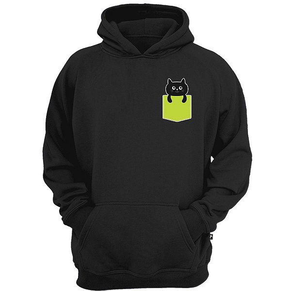 Casaco moletom gatinho preto de bolso blusão de inverno